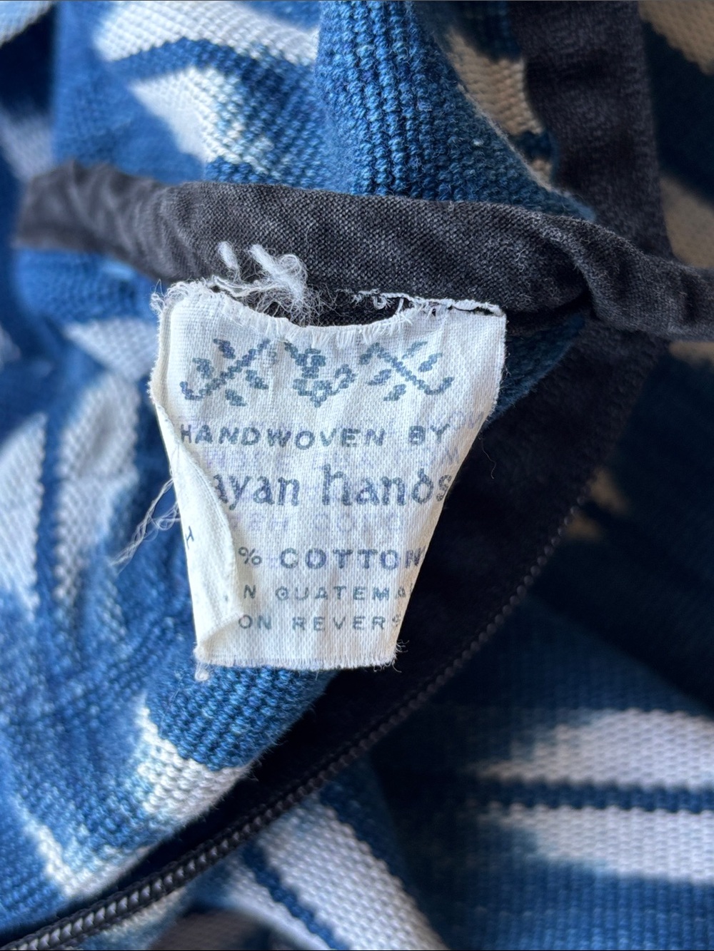 Vintage Handwoven Guatemalan Blue White Cotton Tote Market Bag Cottagecore Boho - Picture 5 of 7